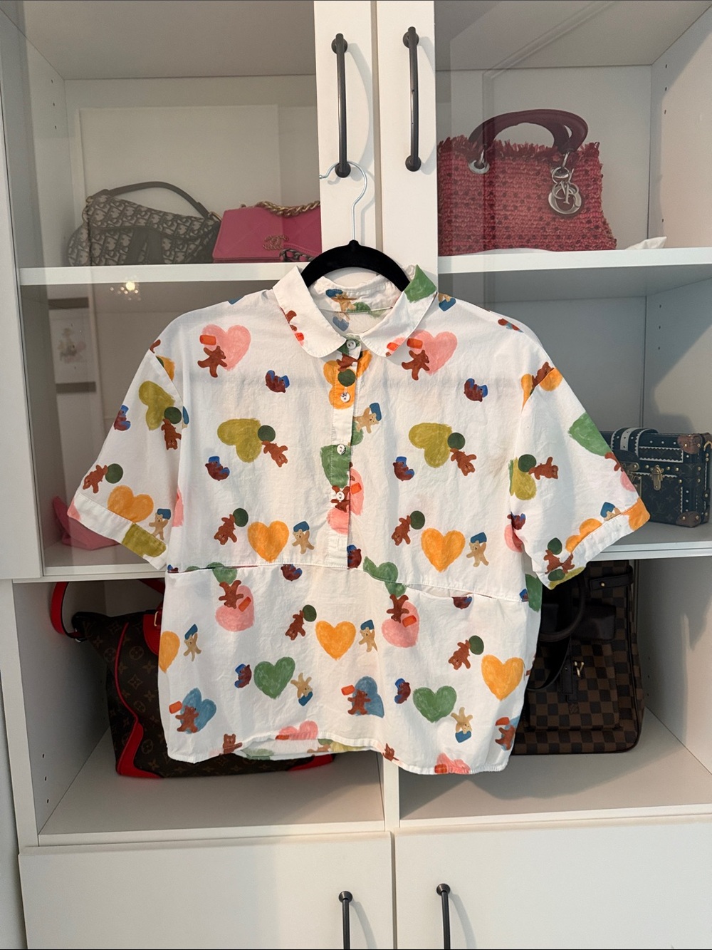 Short-Sleeve Heart & Character Print Shirt - White Multi